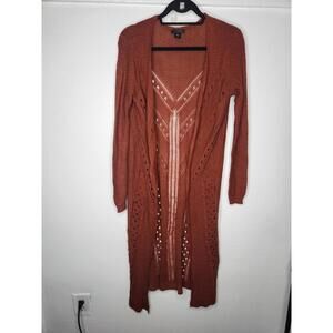 Metaphor Sweater Womens Large Orange Open Front Knit Duster Cardigan Long Sleeve